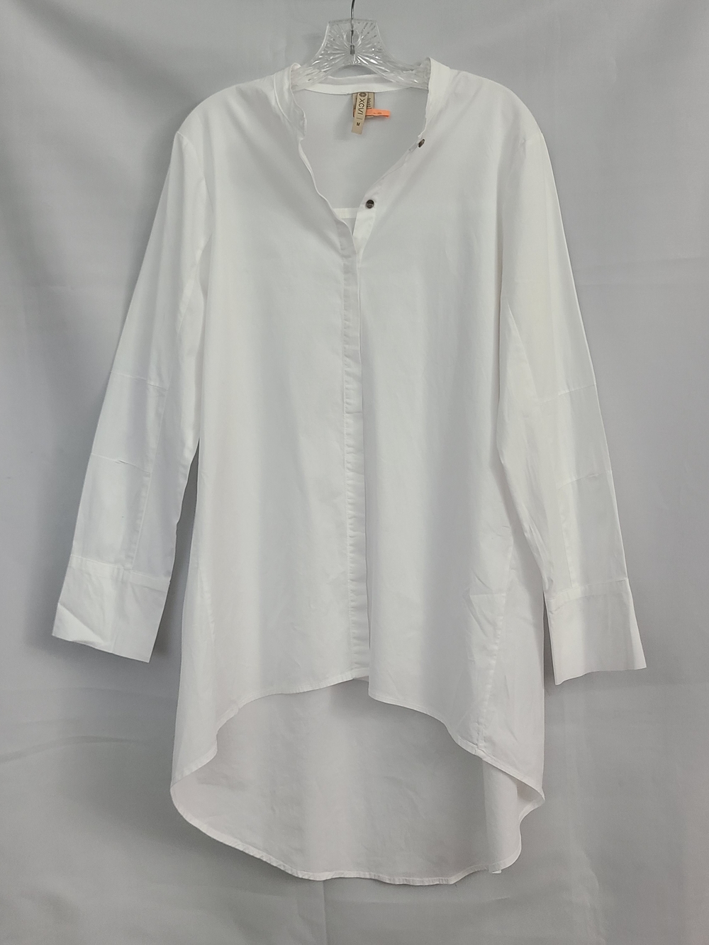 XCVI M White Cotton Blend Lagenlook Boho High Low Button Up Beach Tunic Blouse